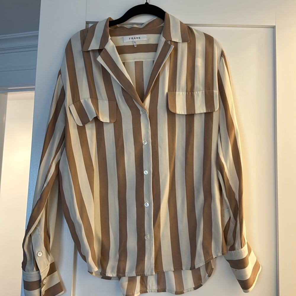 Frame Striped Silk Button Down